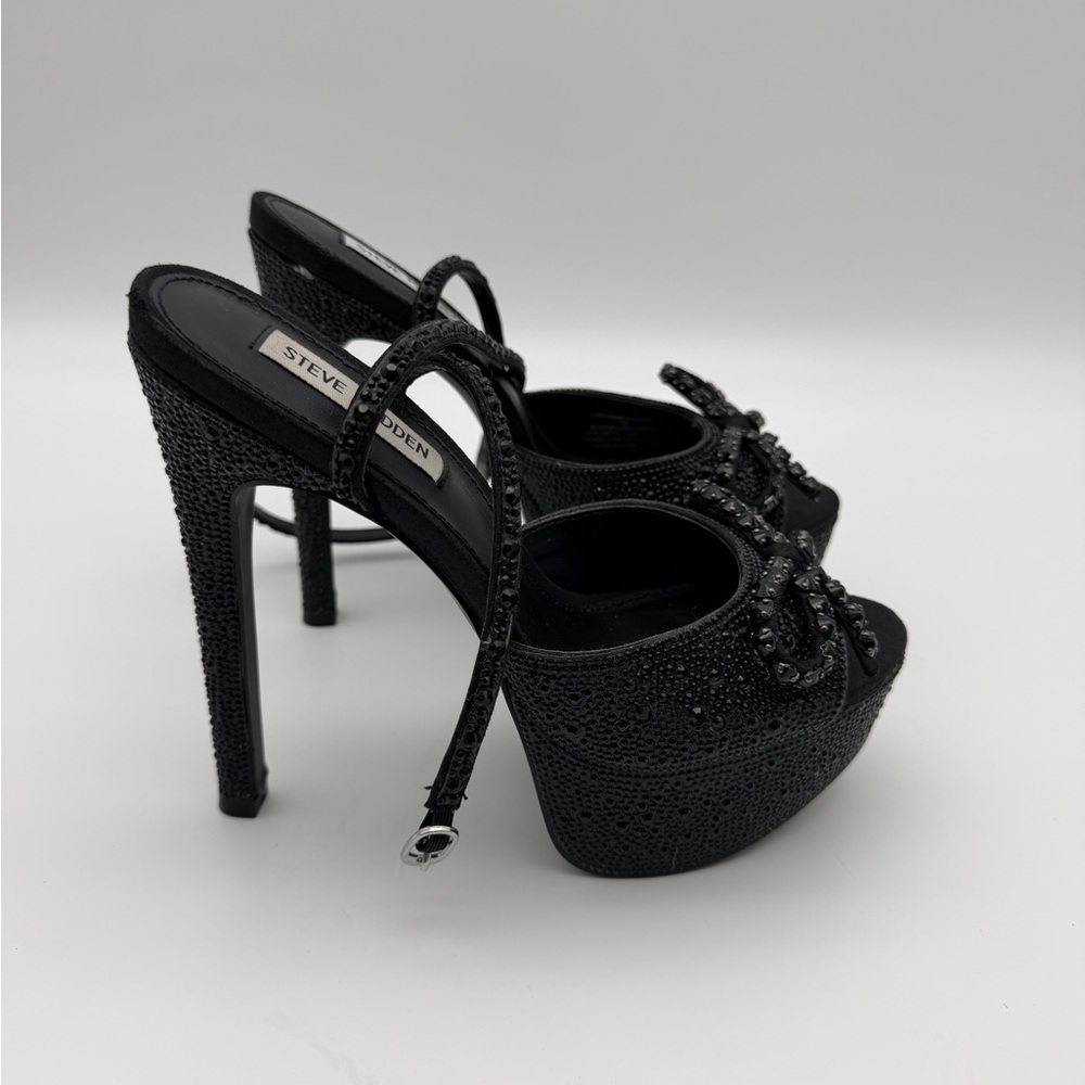 Steve Madden Black Crystal Platform Ankle-Strap Sandals 7 - Picture 7 of 8